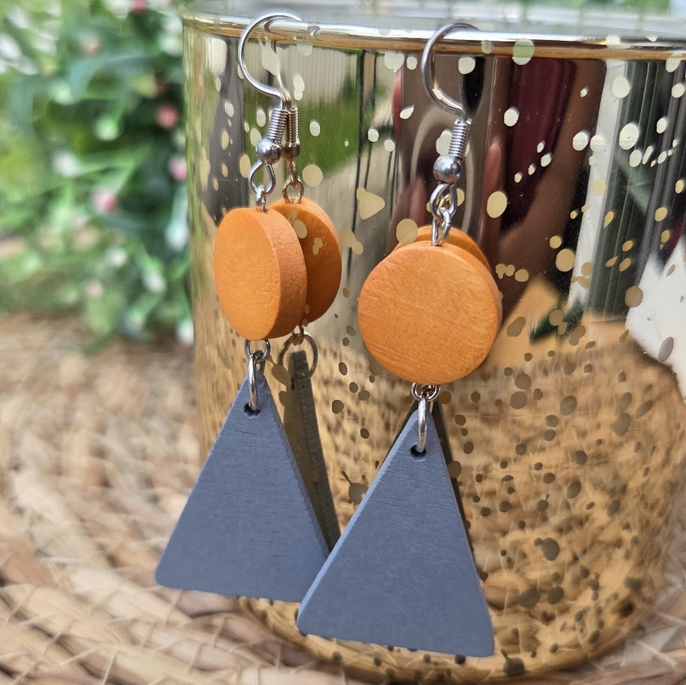 Orange and Gray Geometric Earrings